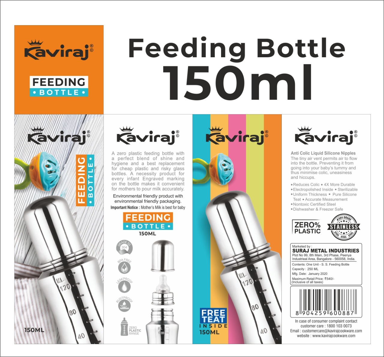 Kaviraj  SS Baby Feeding Bottle 150 ML